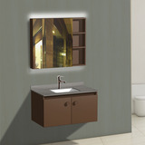 050h 970长岩板阿玛尼灰台下盆单层板橡木浴室柜吊柜智能镜